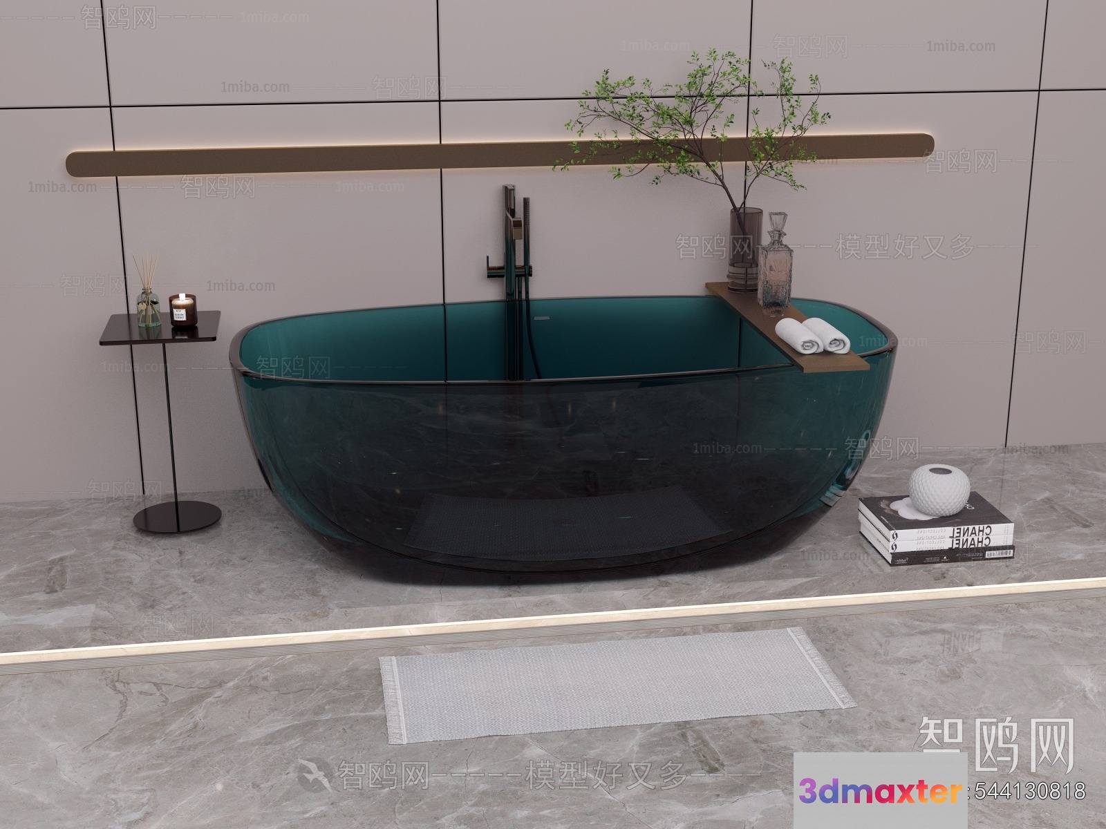 Modern Glass Bathtub 3D Model - 18496 - VRAY Render