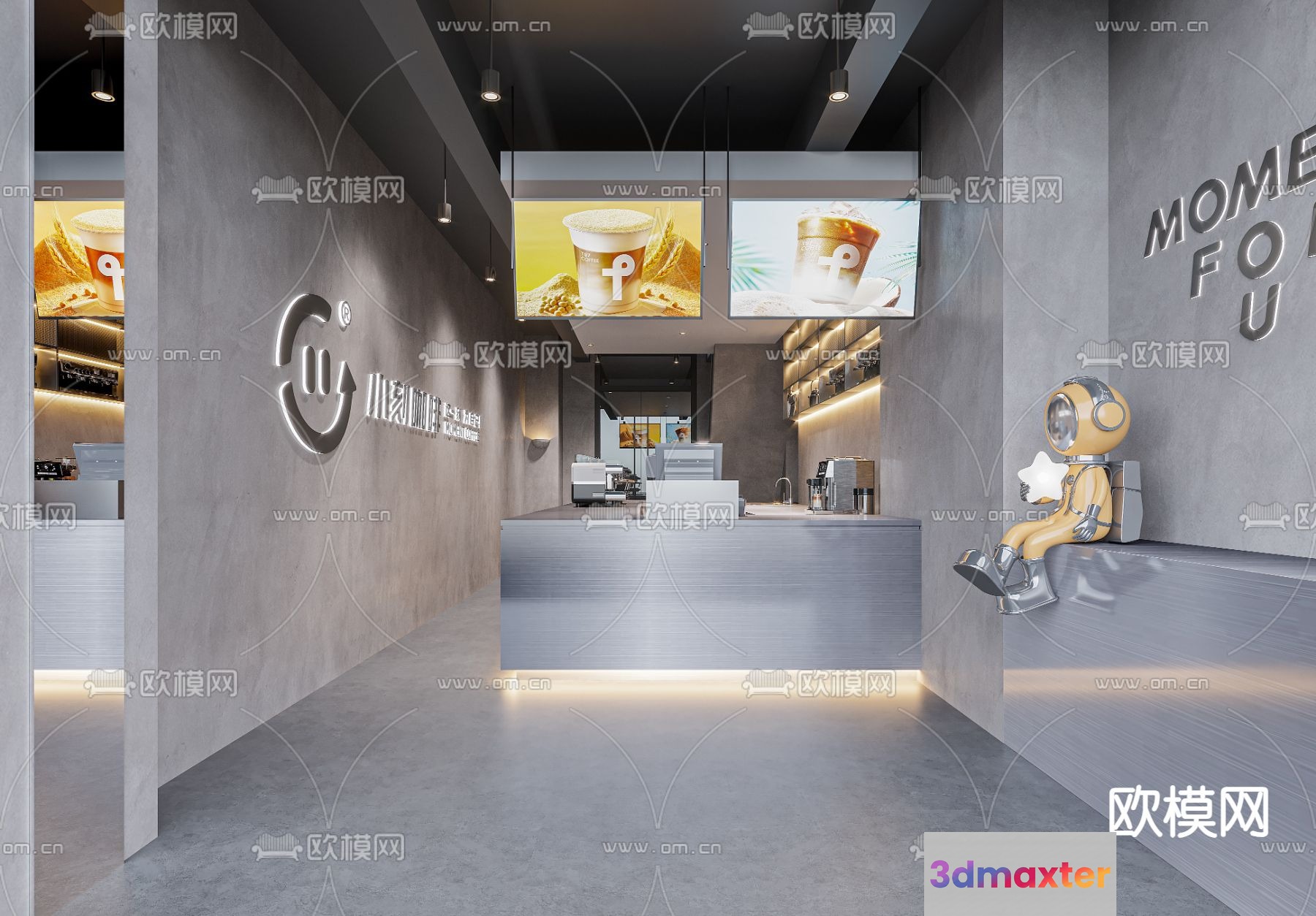 Modern Coffee Shop Interior 3D Model - 14033 - VRAY Render