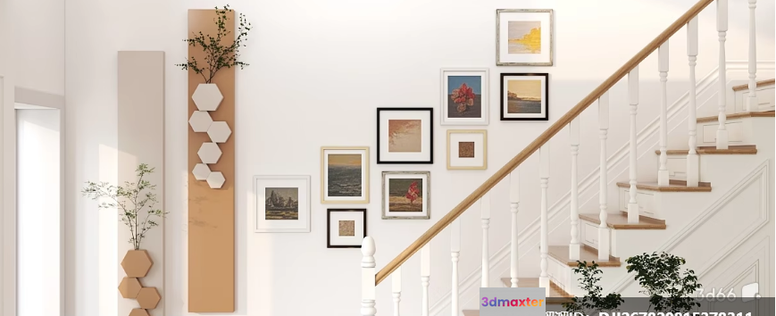 A White Staircase 3D Model - 3972 - VRAY Render