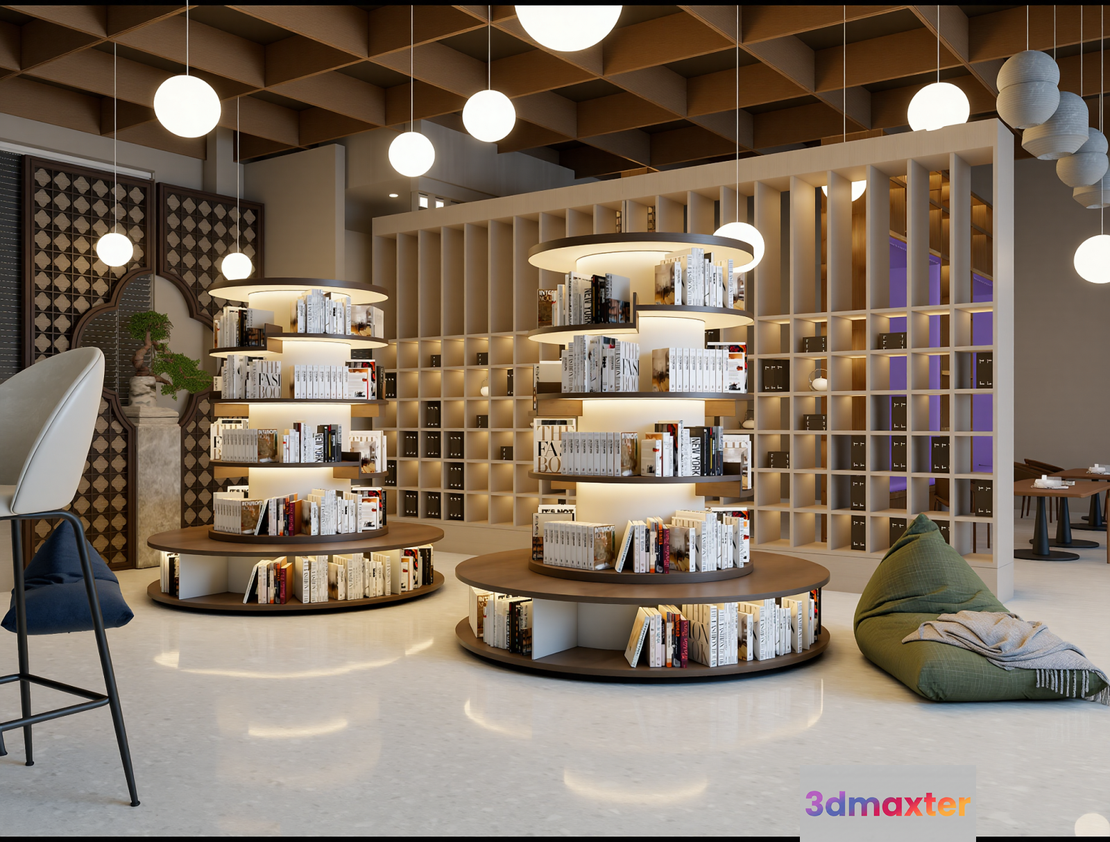 Modern Bookstore Interior 3D Model - 23220 - VRAY Render