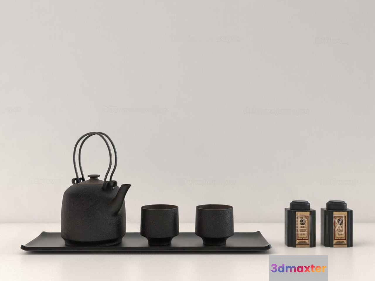 A Black Tea Set 3D Model - 9378 - VRAY Render