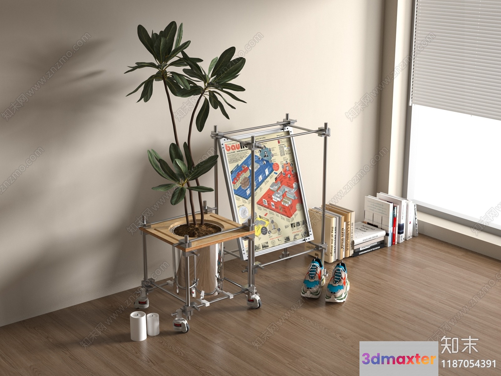 A Plant Stand With A Plant On It 3D Model - 309 - VRAY Render