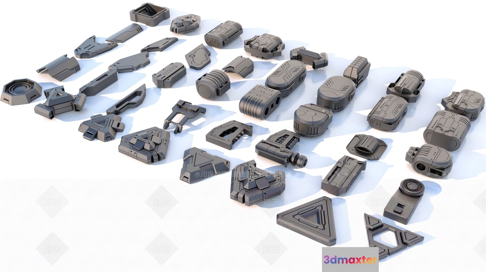 A Collection Of Gray Plastic Objects 3D Model - 18377 - VRAY Render