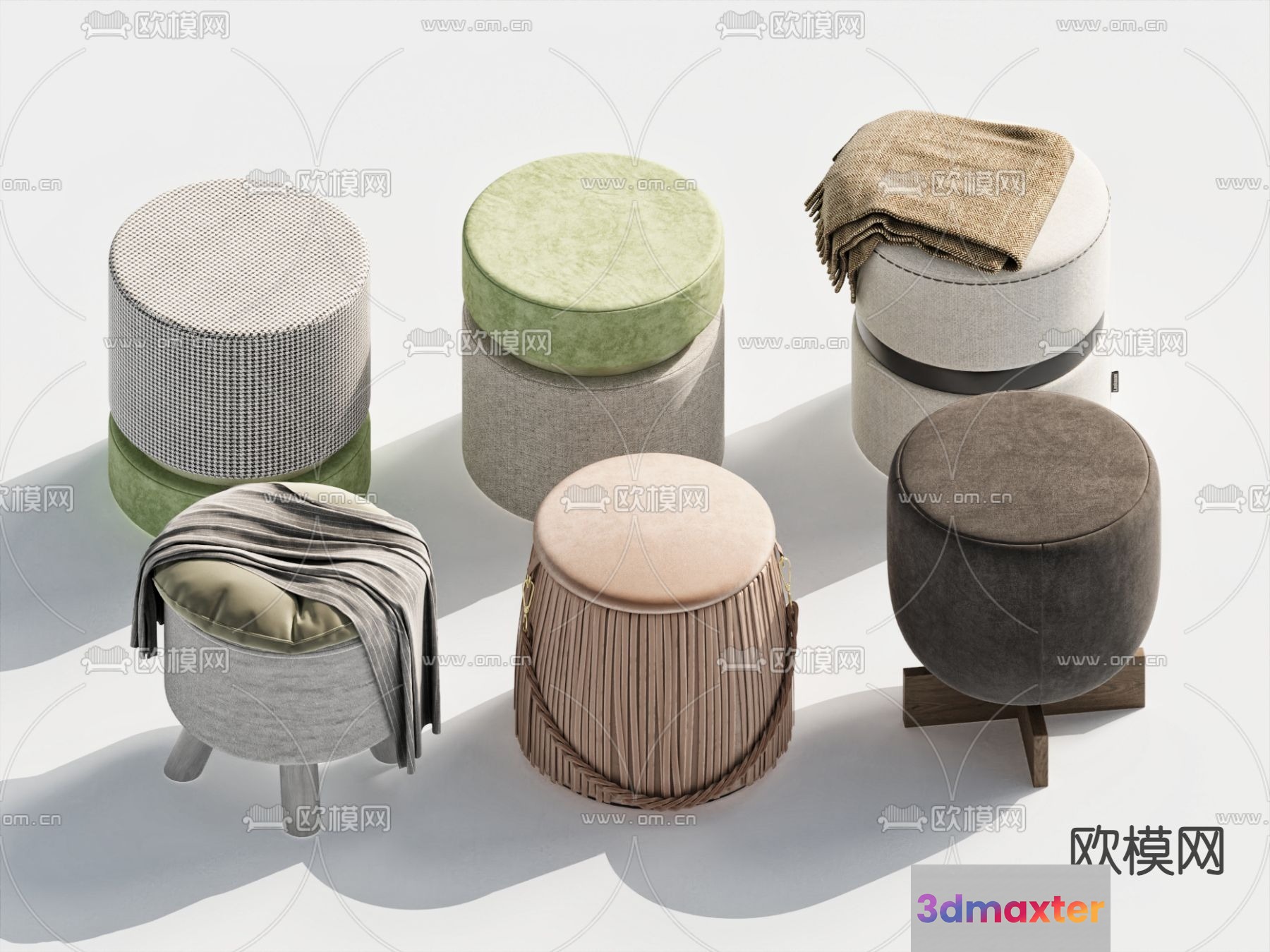 A Collection Of Stools With Various Fabrics 3D Model - 2232 - VRAY Render