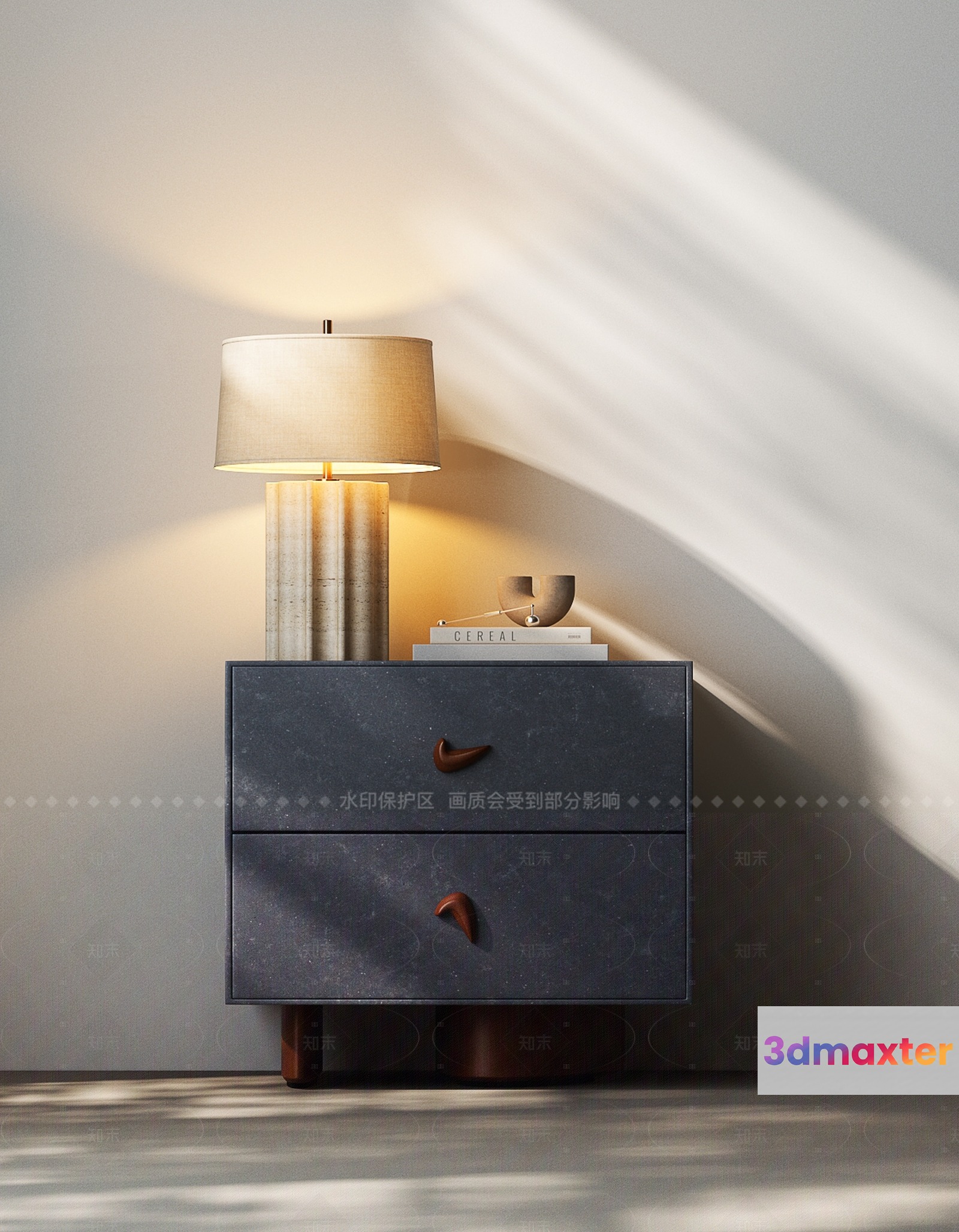 Modern Nightstand With Lamp 3D Model - 18612 - VRAY Render