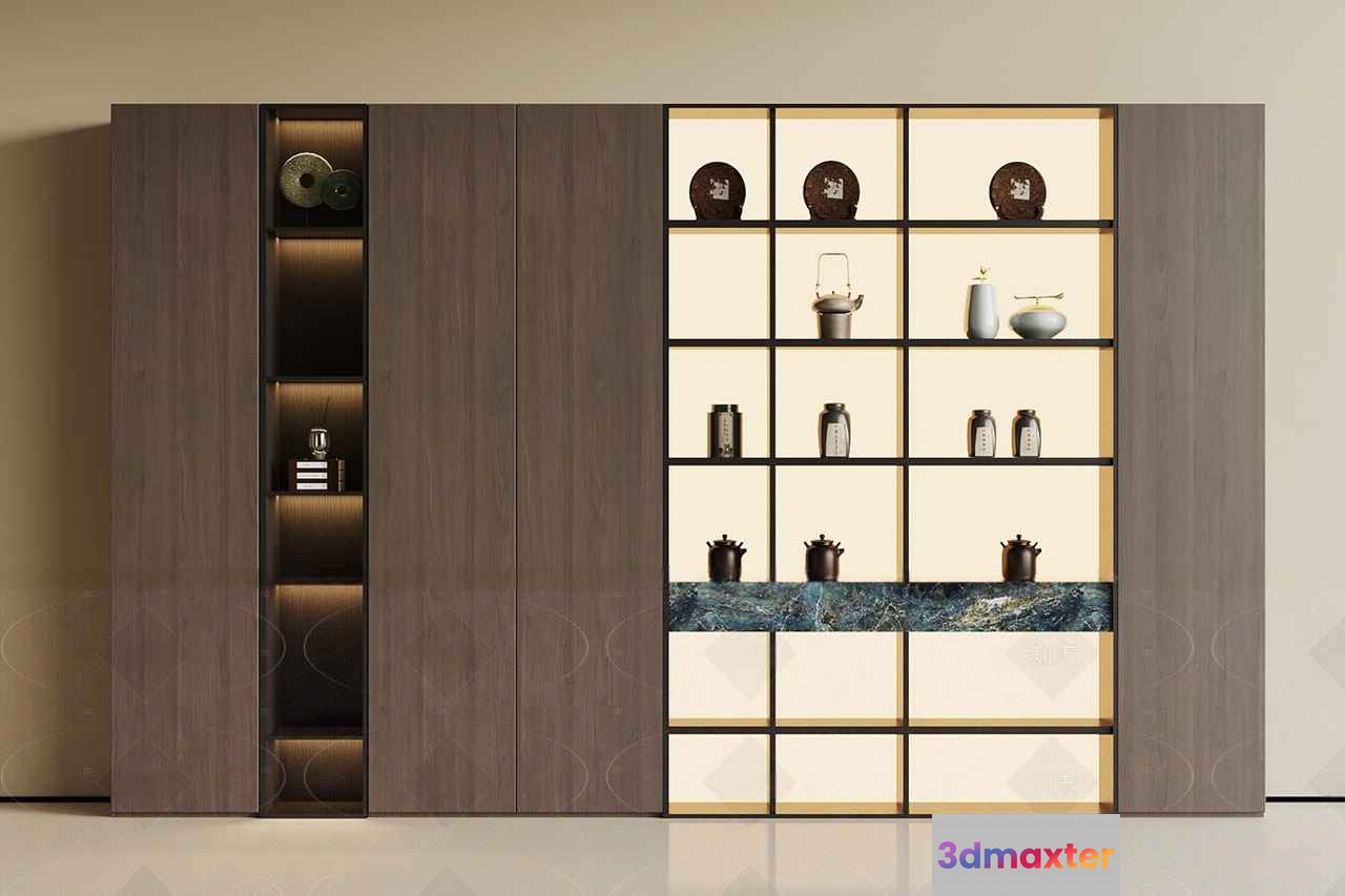 Modern Wooden Shelving Unit 3D Model - 8271 - VRAY Render