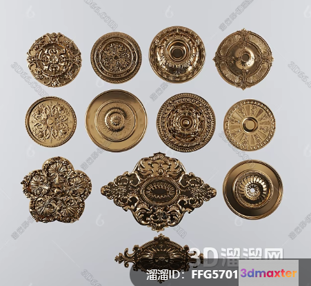 Gold Decorative Plates 3D Model - 3666 - VRAY Render