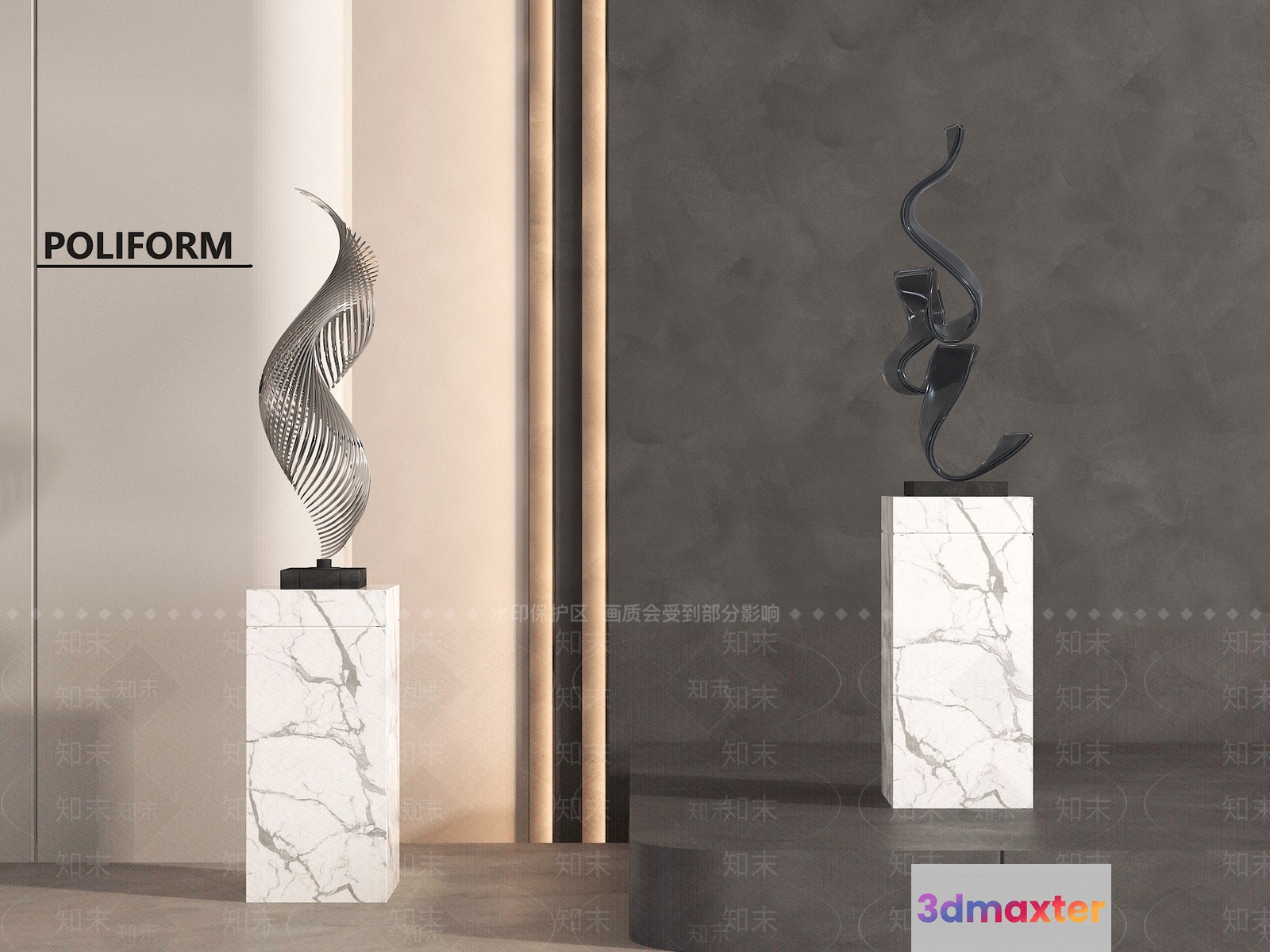 Modern Art Sculptures 3D Model - 9506 - VRAY Render