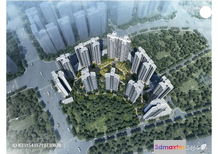 This Image Shows A Large Complex Of High-Rise Buildings 3D Model - 3371 - VRAY Render