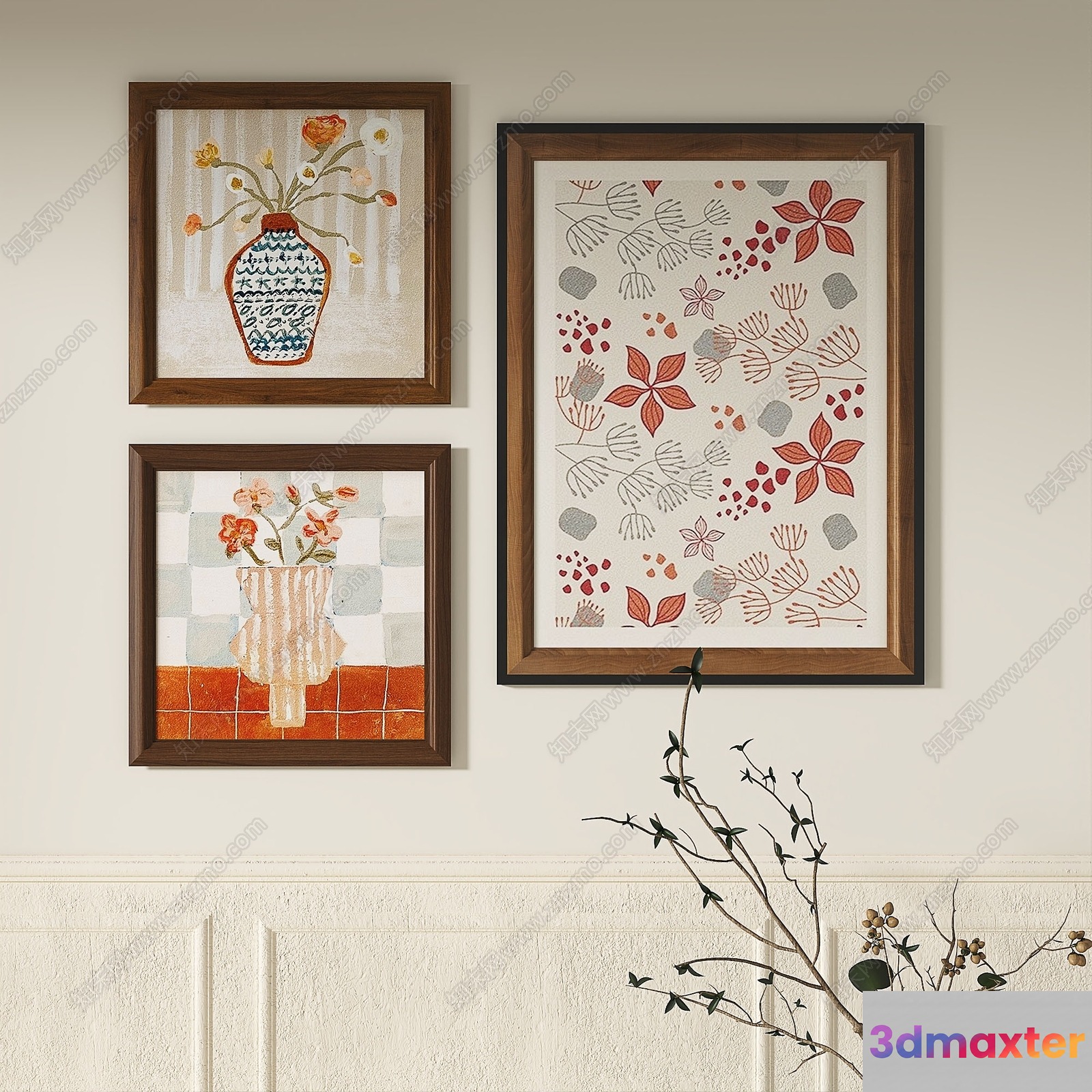 Three Framed Pictures On A Wall 3D Model - 10975 - VRAY Render