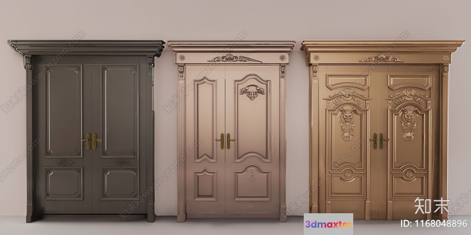 Three Ornate Wooden Wardrobes 3D Model - 8983 - VRAY Render