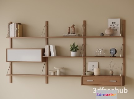 A Bookshelf With Decorative Items 3D Model - 22627 - VRAY Render