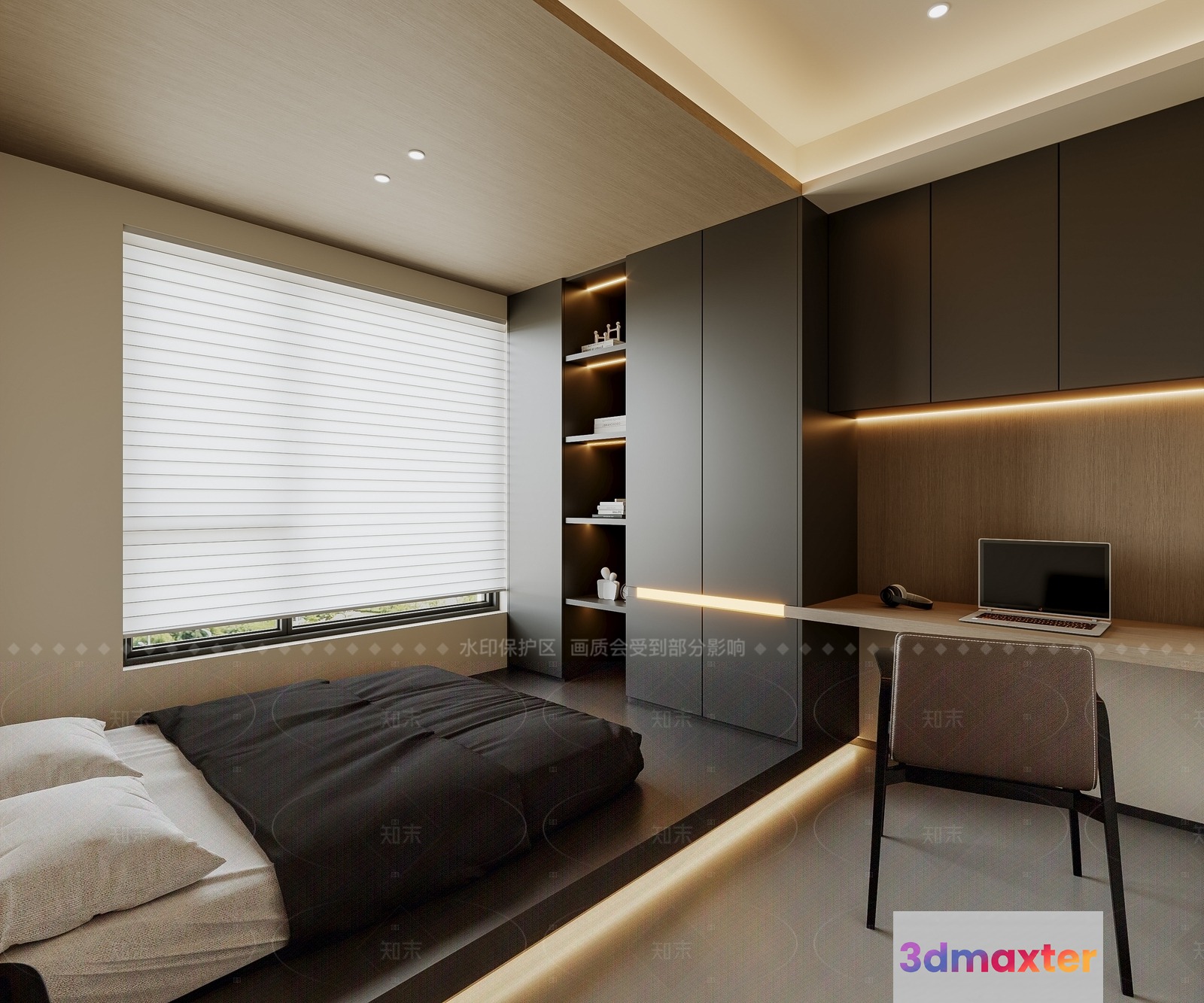 Cozy Minimalist Bedroom 3D Model - 9091 - VRAY Render