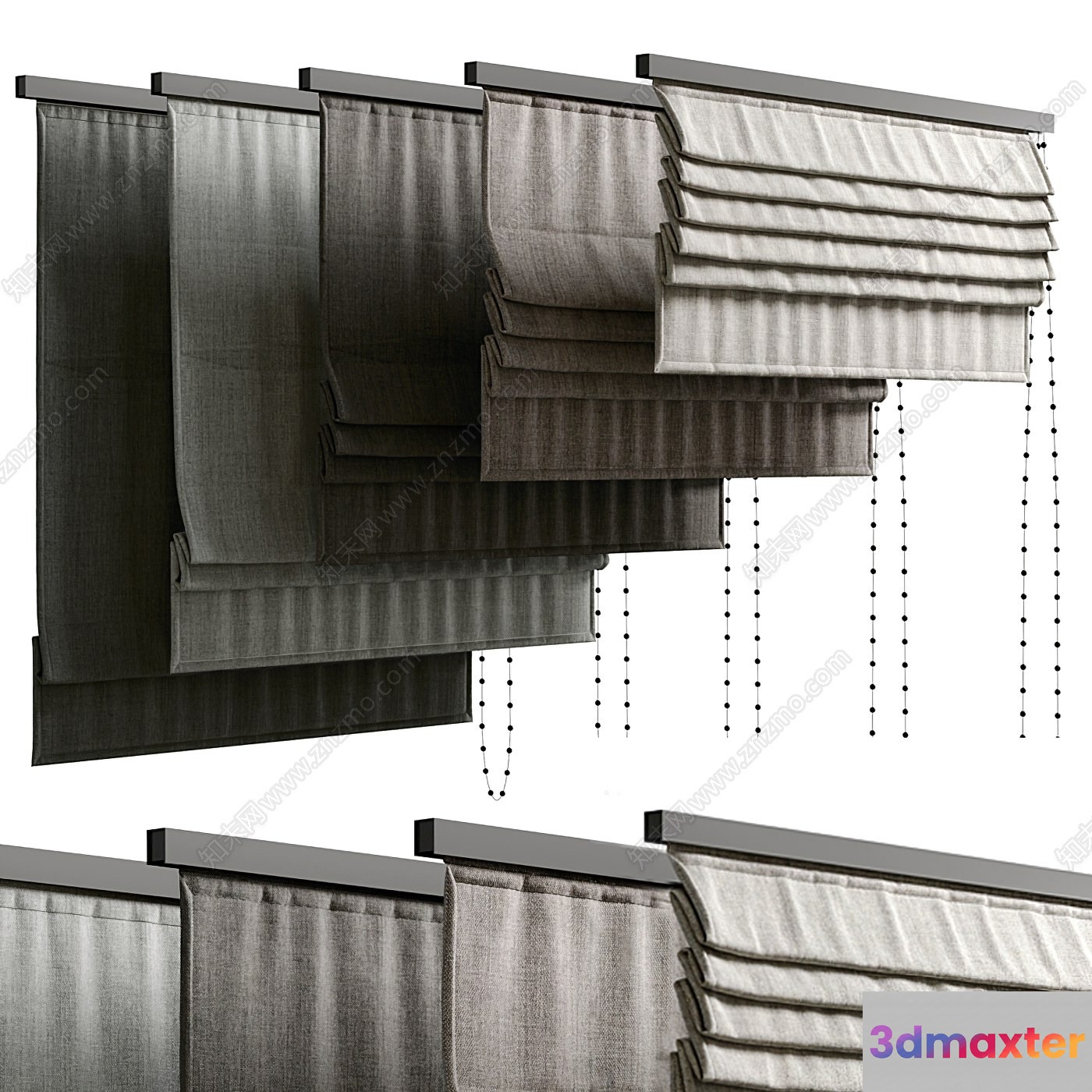 A Window Treatment With A Gray Fabric Shade 3D Model - 10864 - VRAY Render