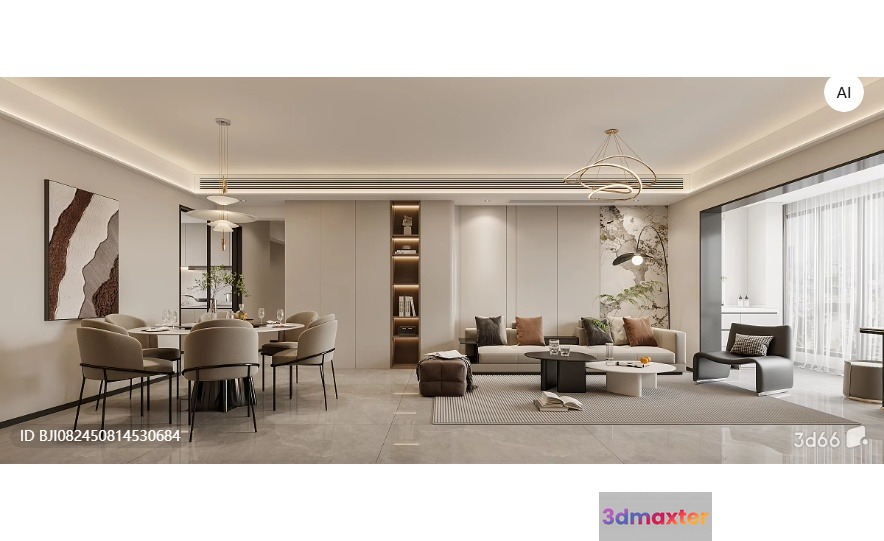 Modern Living Room 3D Model - 712 - VRAY Render