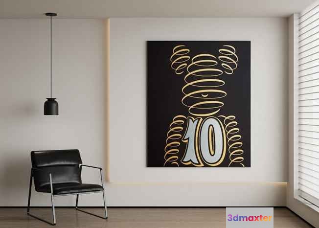 A Modern Art Piece With A Gold And Grey Color Scheme 3D Model - 7979 - CORONA Render