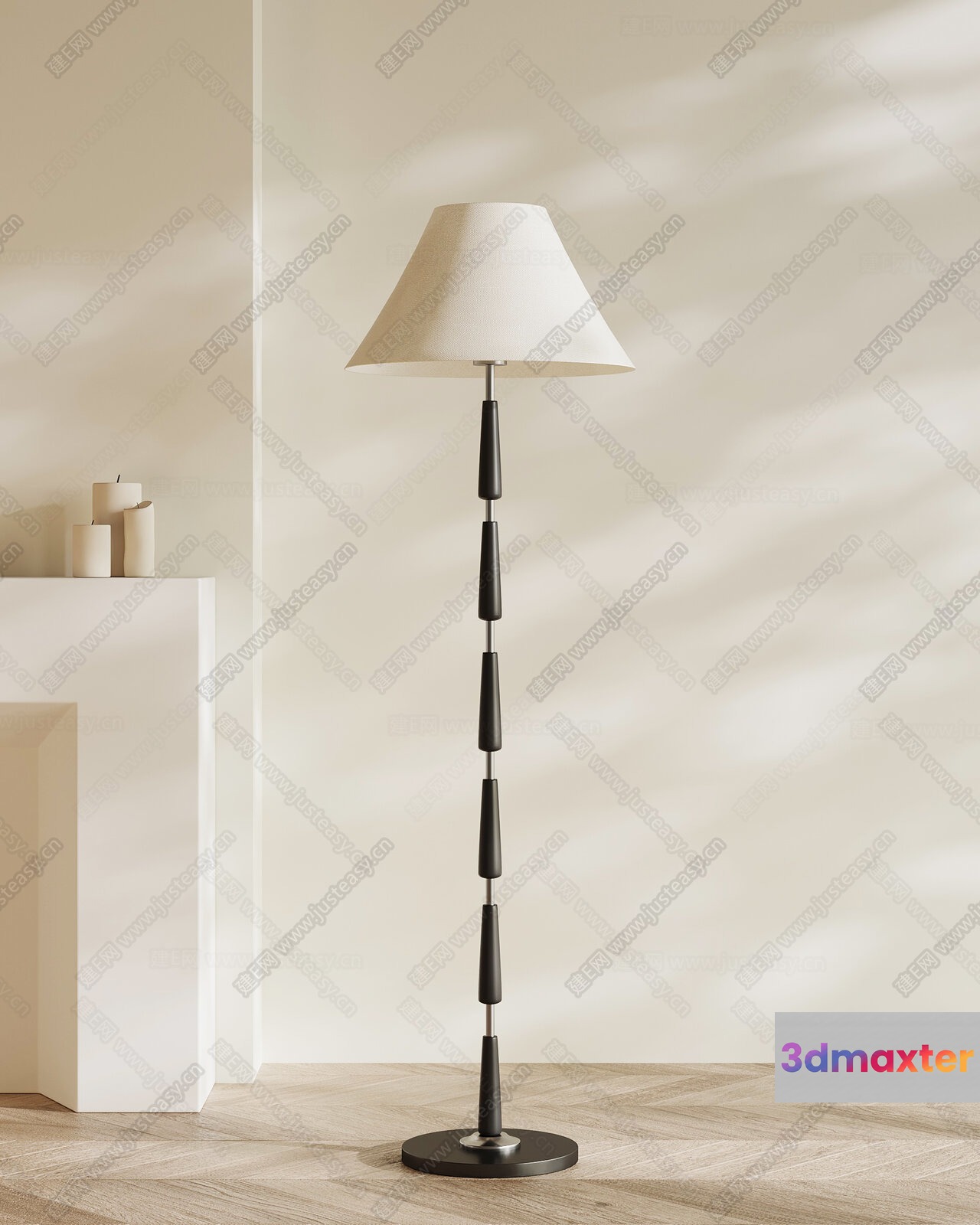 A Floor Lamp With A White Shade 3D Model - 17949 - VRAY Render