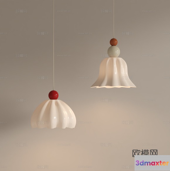 A Pair Of White Pendant Lights 3D Model - 13542 - VRAY Render