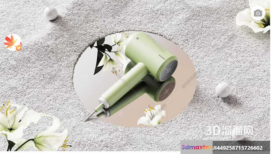 The Image Features A Green Hairdryer 3D Model - 17547 - VRAY Render