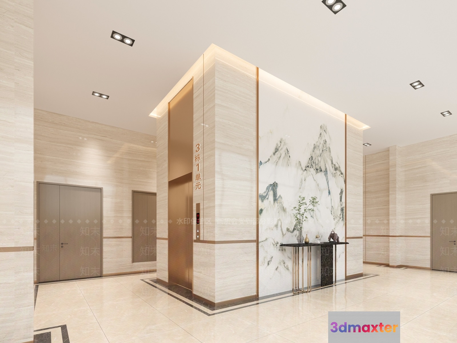 Elegant Marble Entrance 3D Model - 12920 - VRAY Render