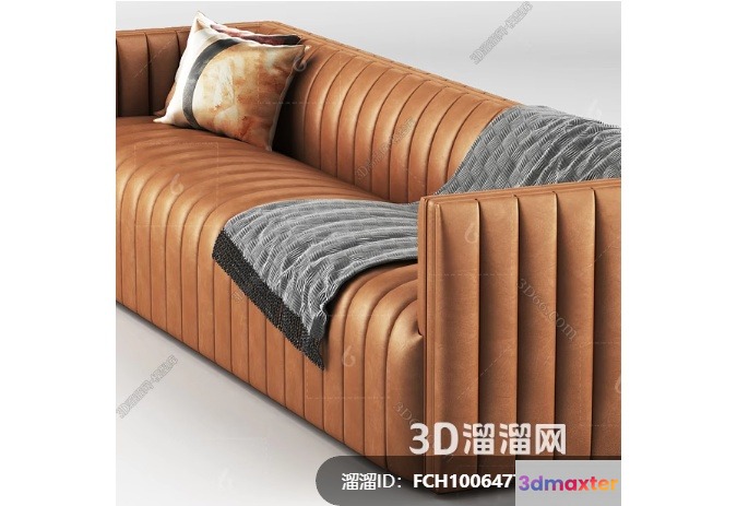 Modern Brown Leather Sofa 3D Model - 1255 - VRAY Render