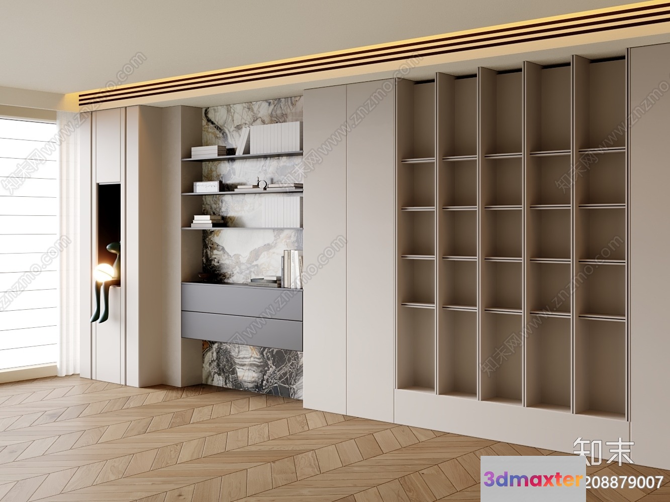 White Bookshelf 3D Model - 338 - CORONA Render