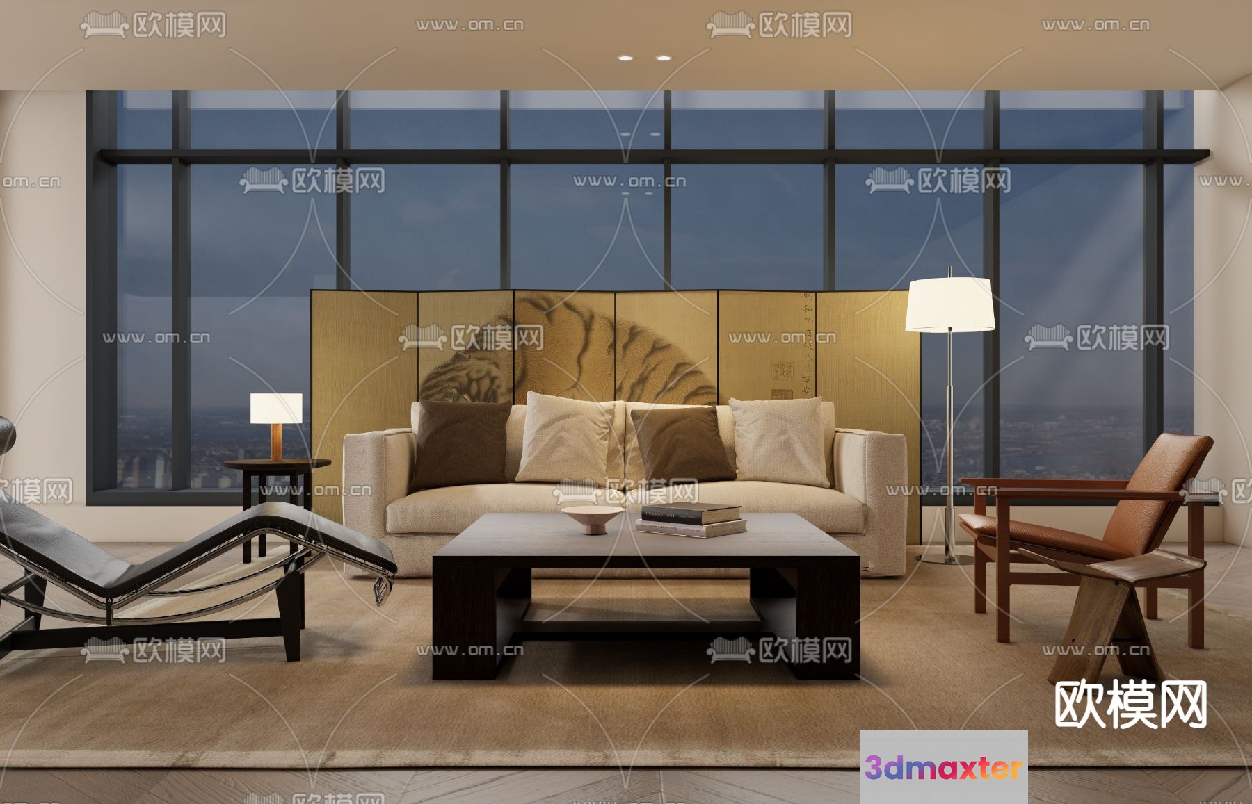 Modern Living Room 3D Model - 14000 - VRAY Render