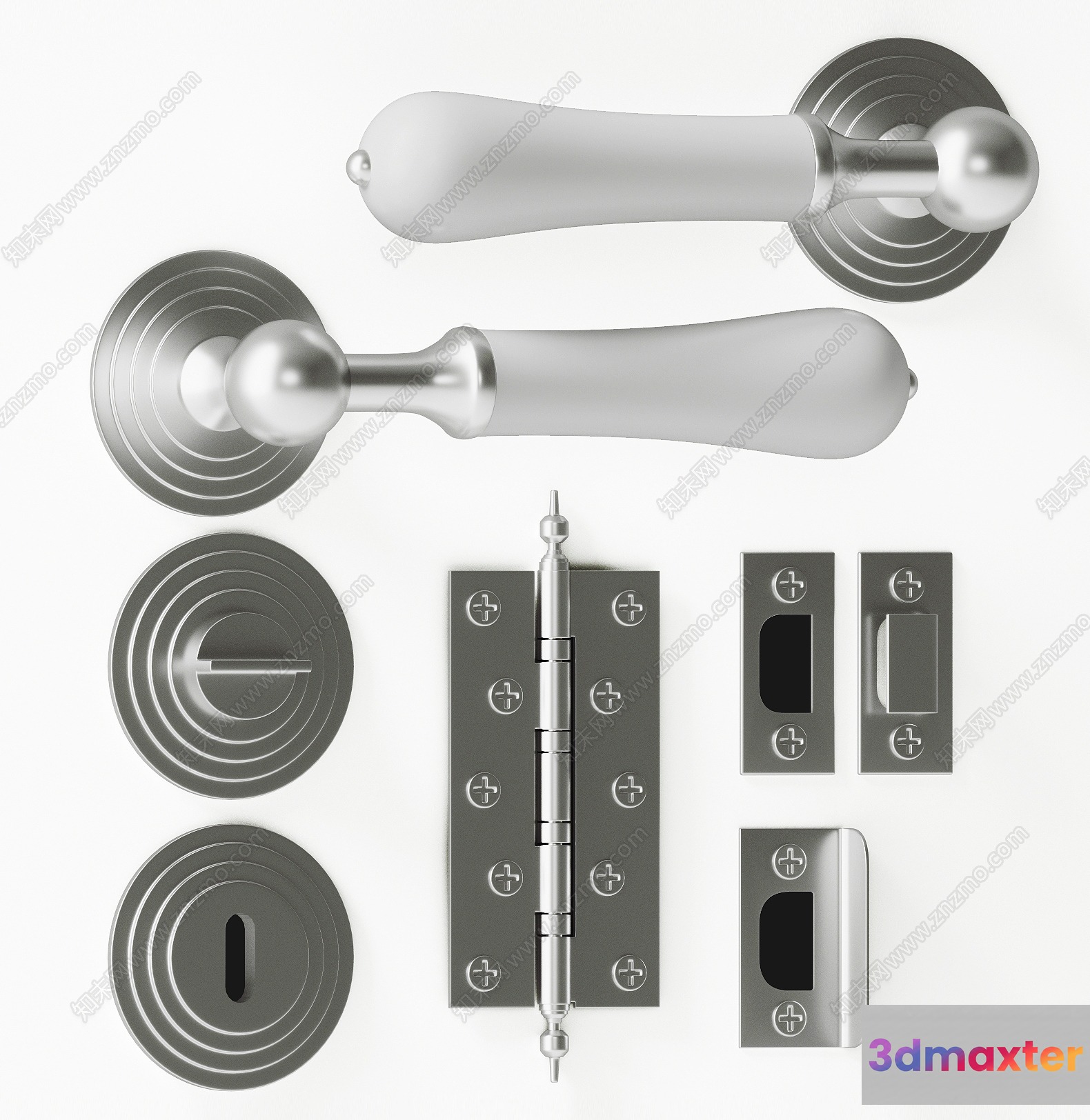 Silver Door Handles 3D Model - 1476 - VRAY Render
