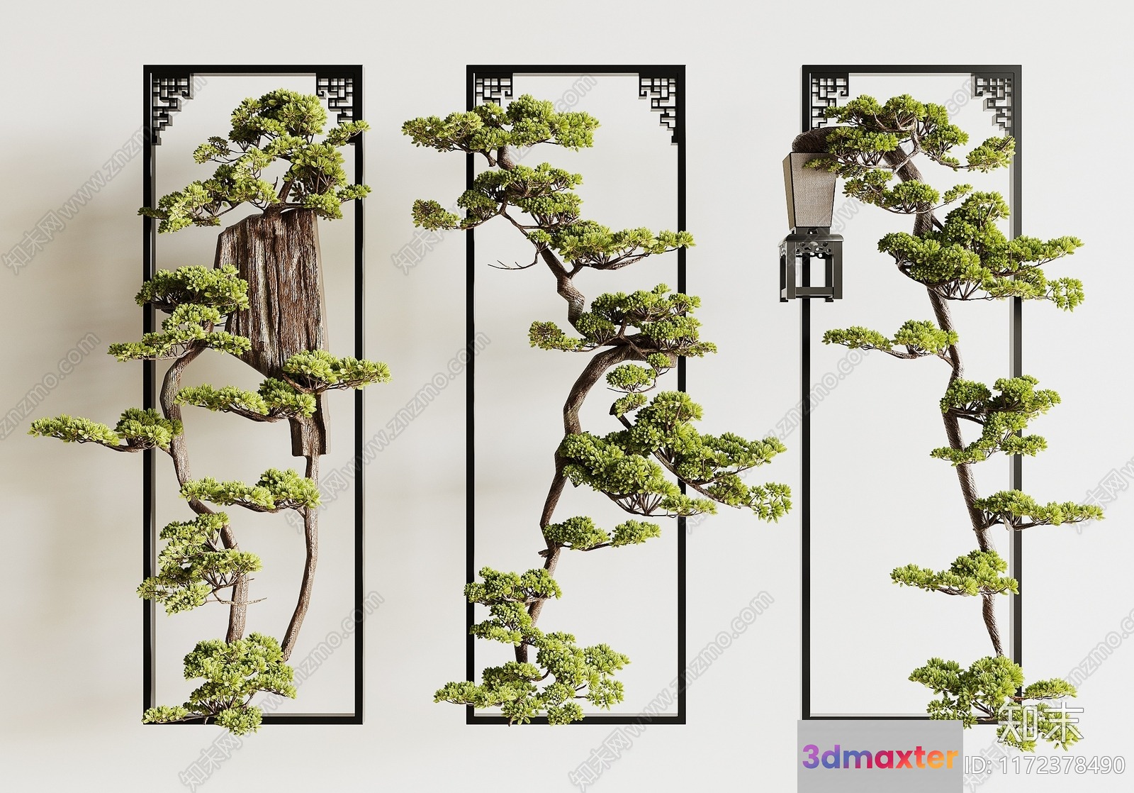 A Decorative Wall Art Featuring Trees And A Lamp 3D Model - 10579 - VRAY Render
