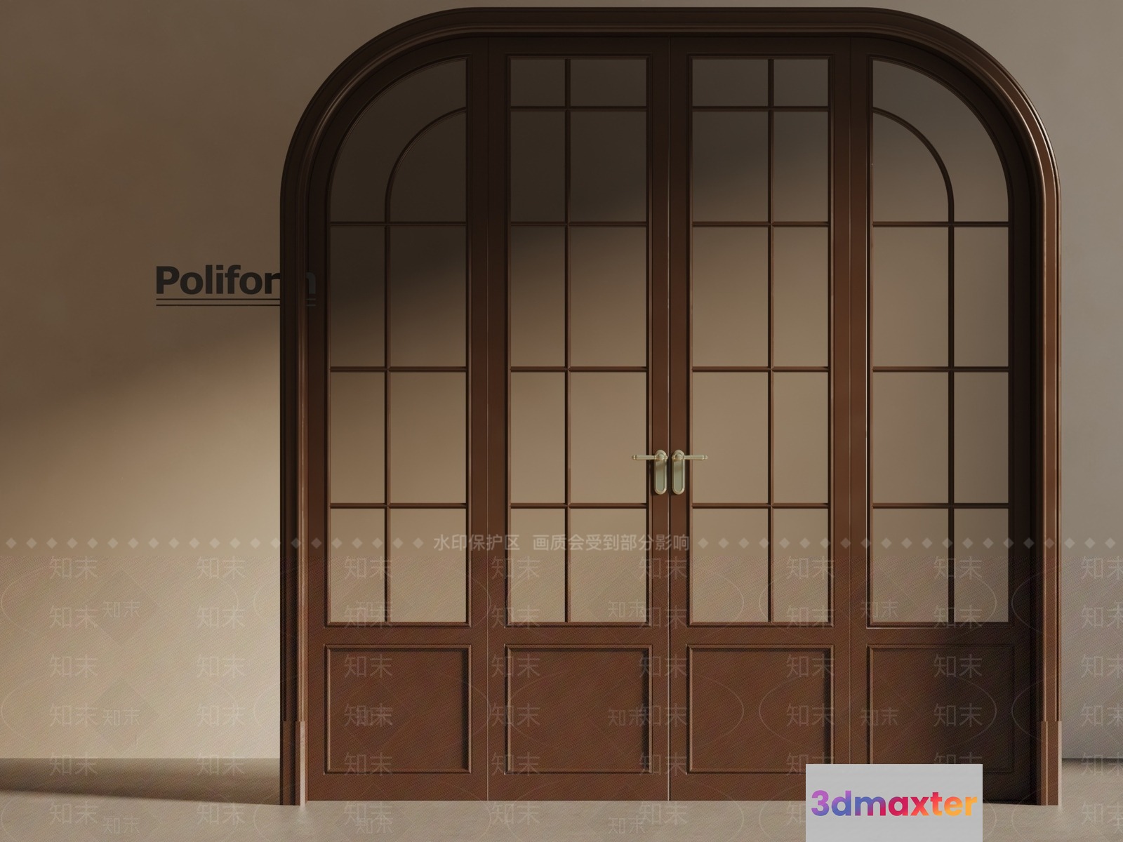 A Large Brown Door With A Glass Panel 3D Model - 23450 - VRAY Render