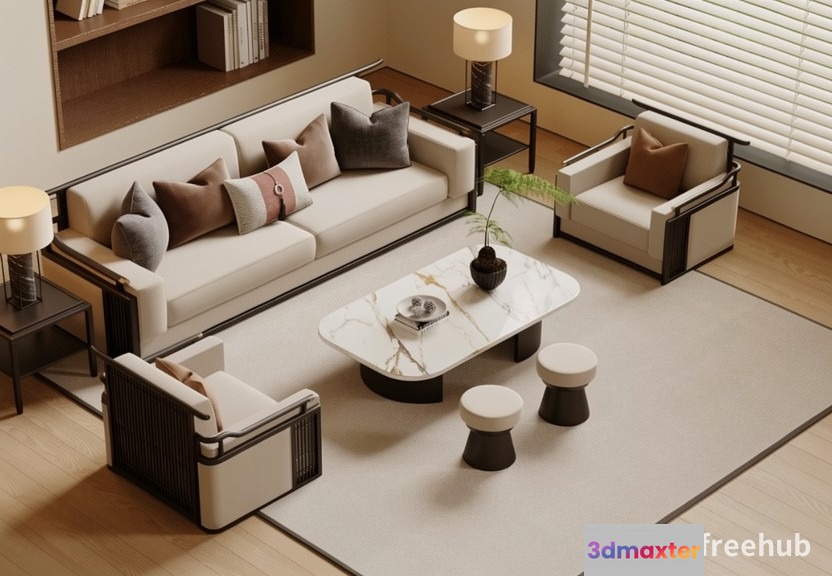 Modern Living Room 3D Model - 3077 - VRAY Render