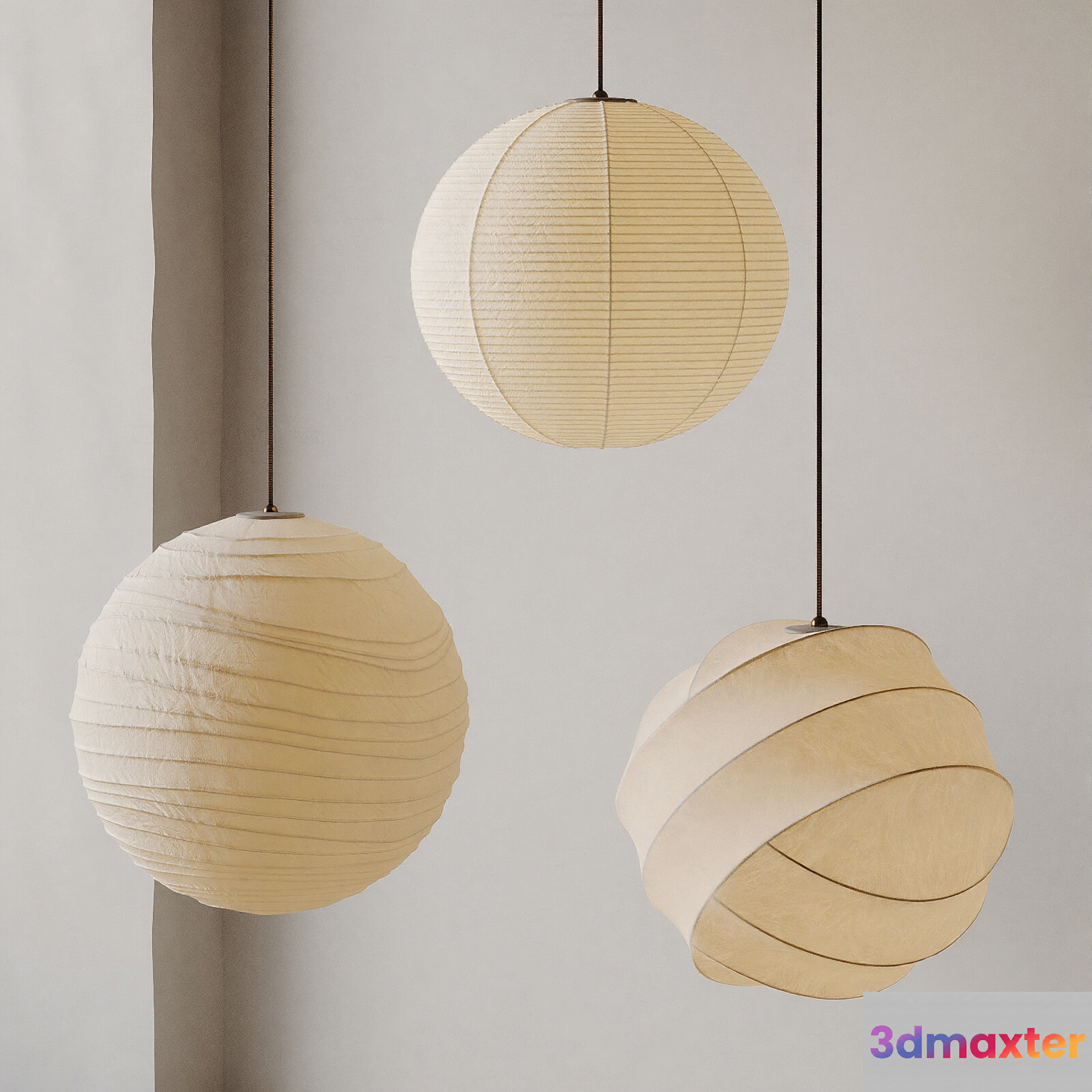Three Hanging Paper Lanterns 3D Model - 4856 - VRAY Render