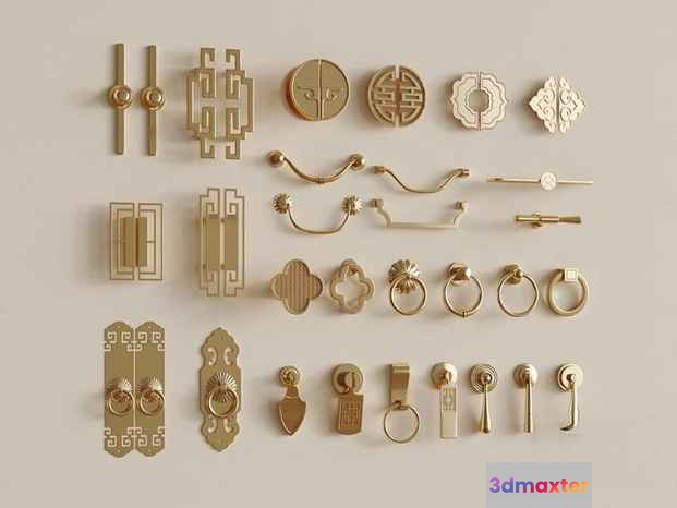 Gold Door Hardware 3D Model - 10038 - VRAY Render