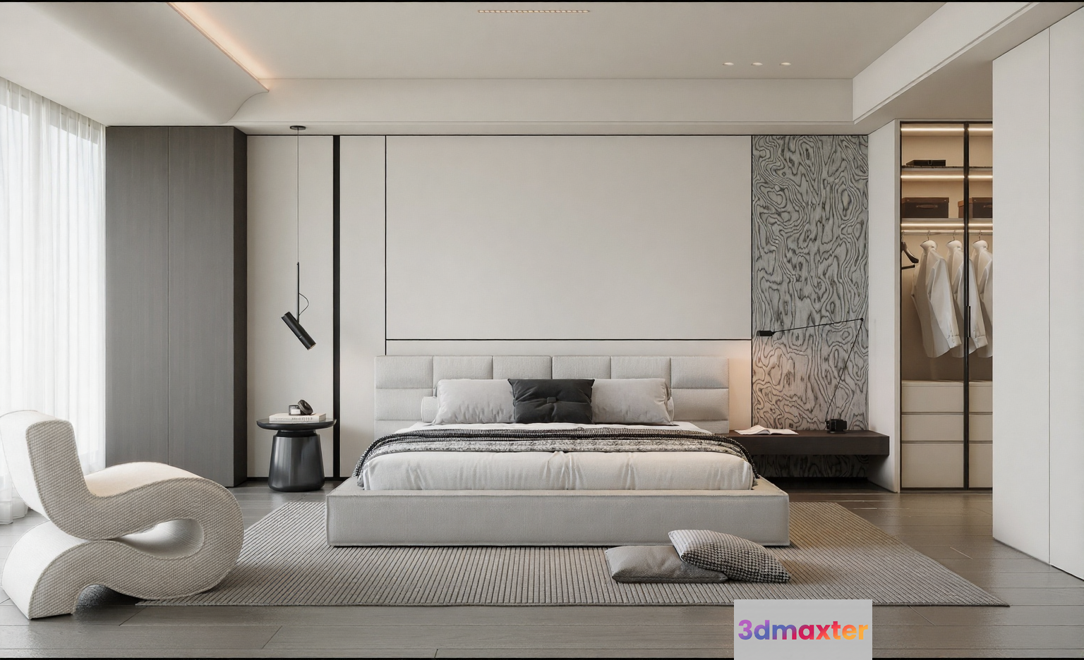 Modern Minimalist Bedroom 3D Model - 2474 - CORONA Render