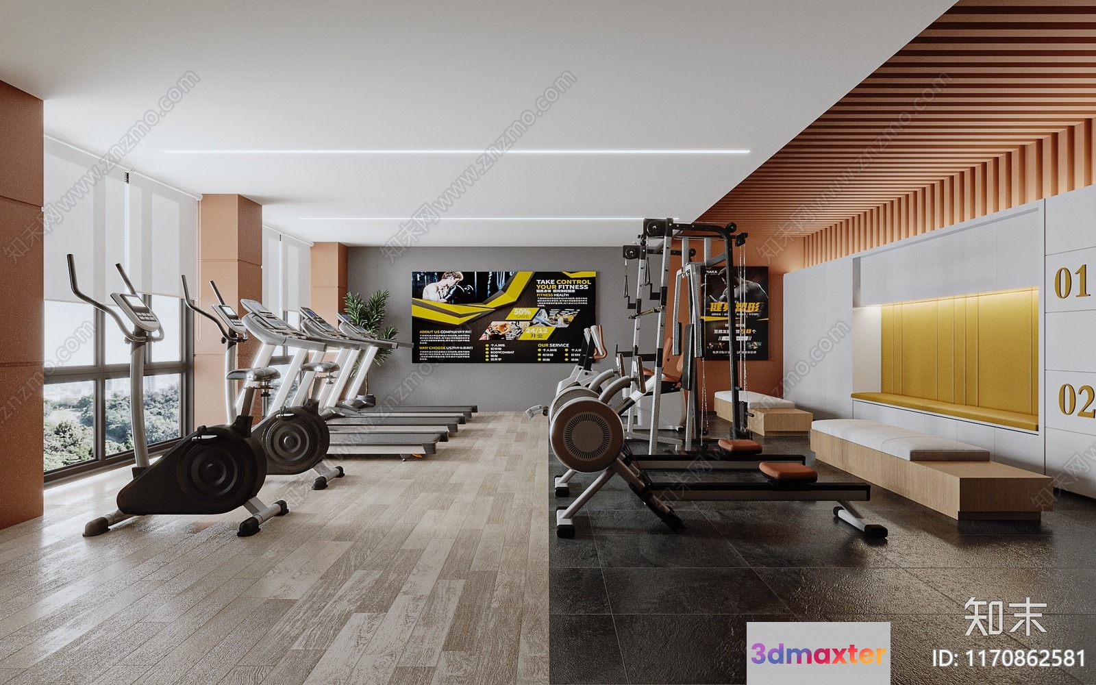 Modern Gym Room 3D Model - 7130 - VRAY Render