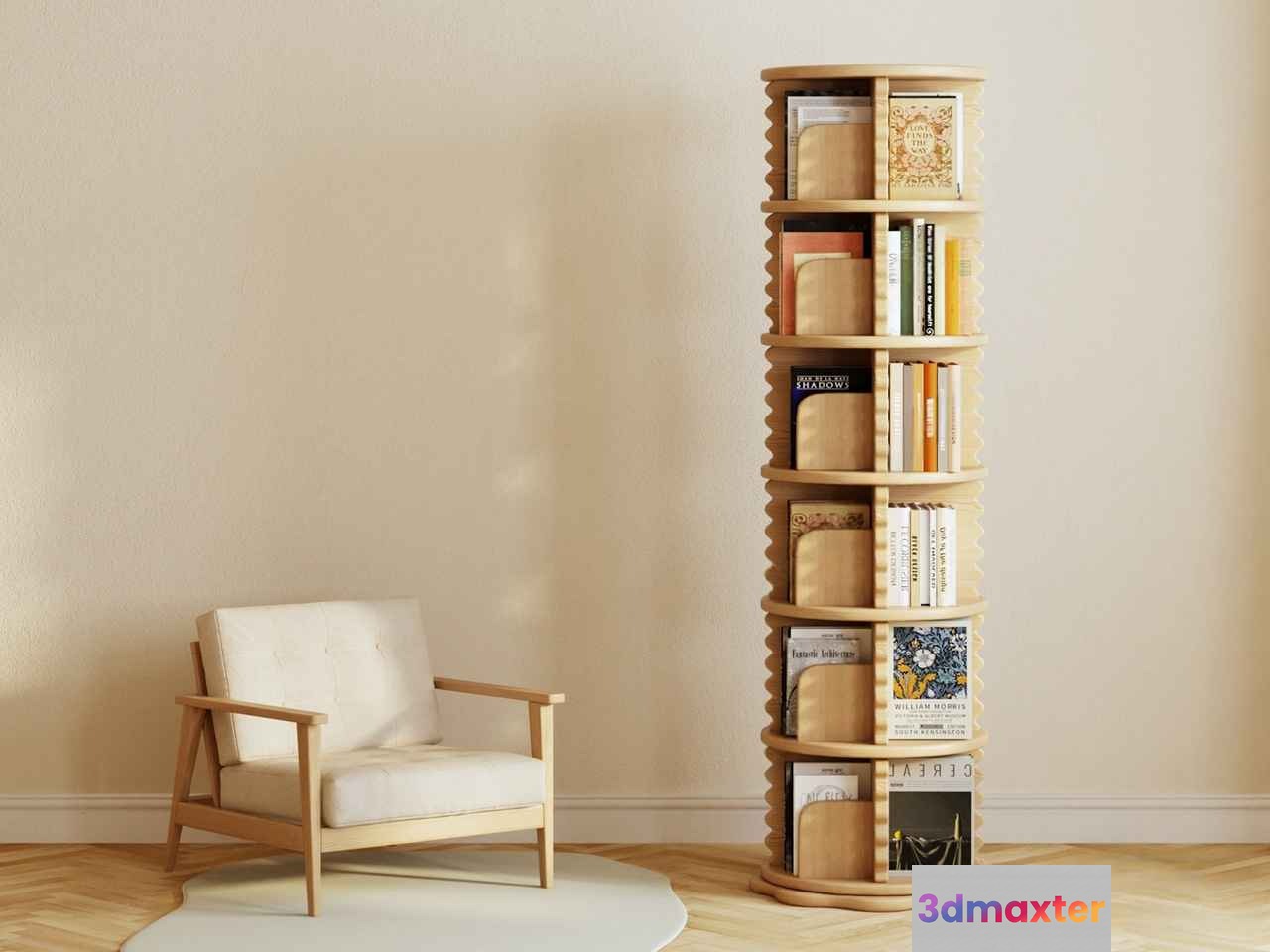 Wooden Bookshelf 3D Model - 6727 - VRAY Render