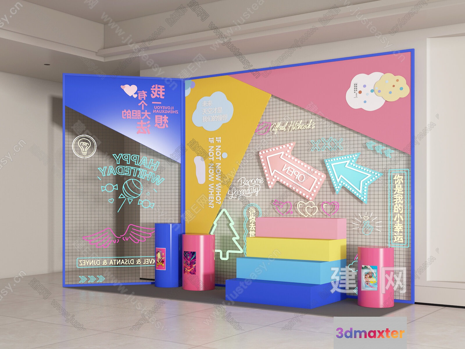Modern Display Wall 3D Model - 9802 - VRAY Render
