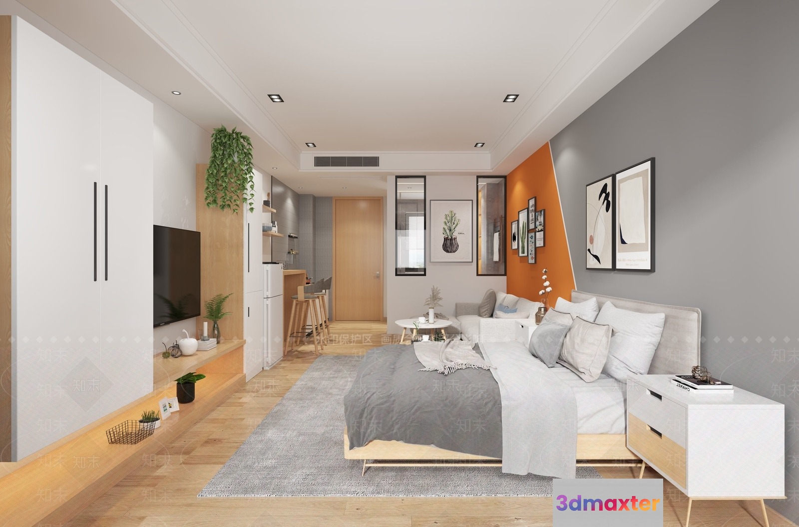 Modern Minimalist Bedroom 3D Model - 17689 - VRAY Render