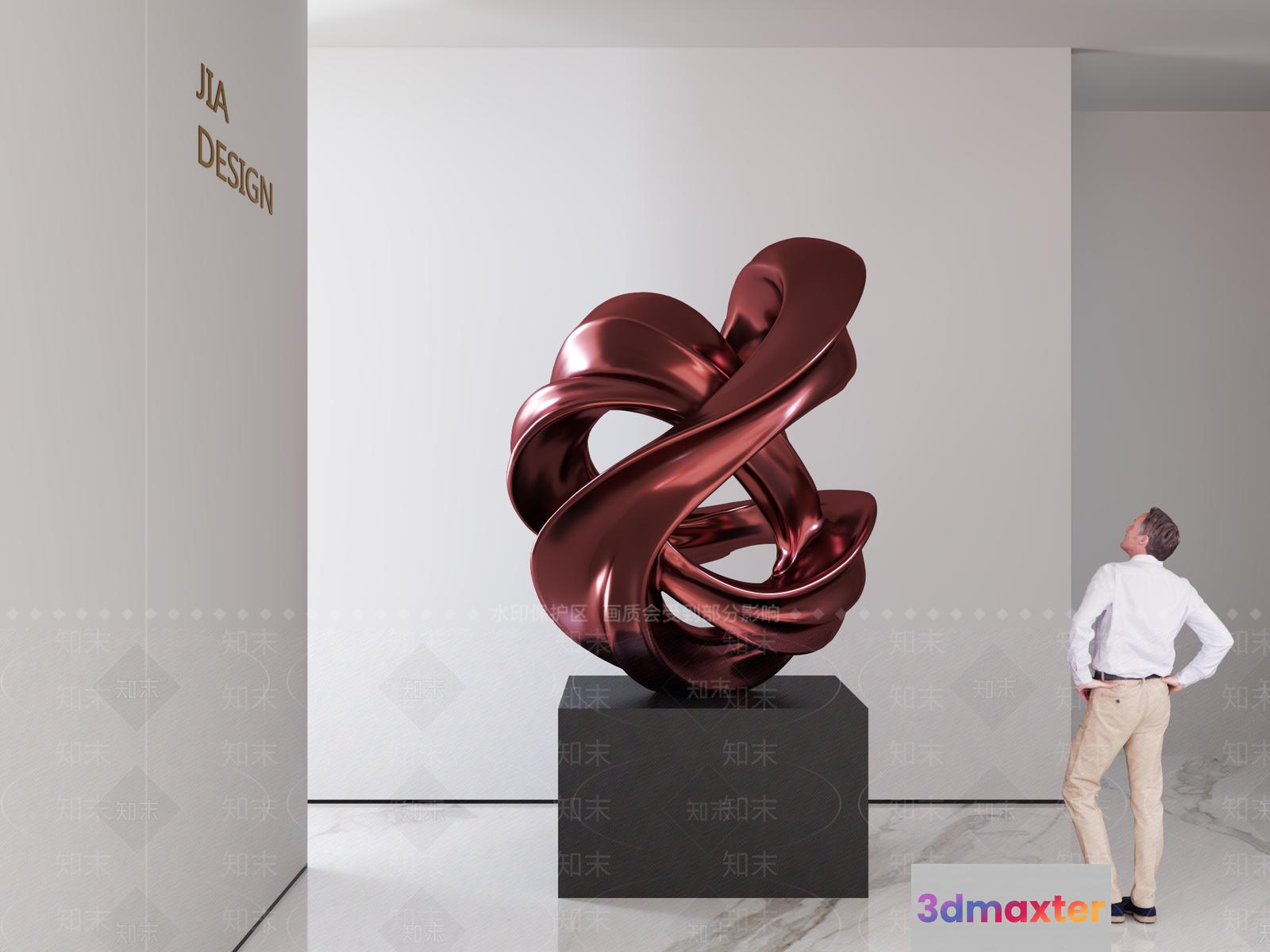A Man Looking At A Large Shiny Brown Sculpture 3D Model - 18515 - VRAY Render