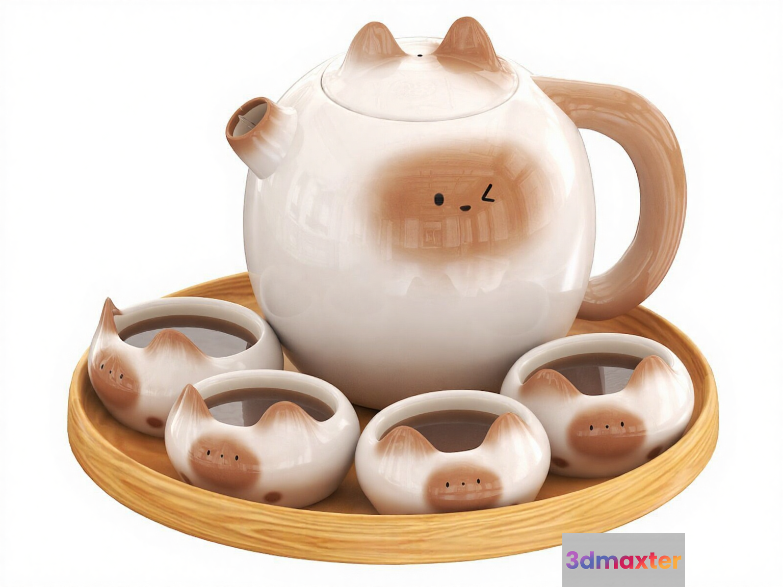 A Cat-Shaped Tea Set 3D Model - 13996 - VRAY Render