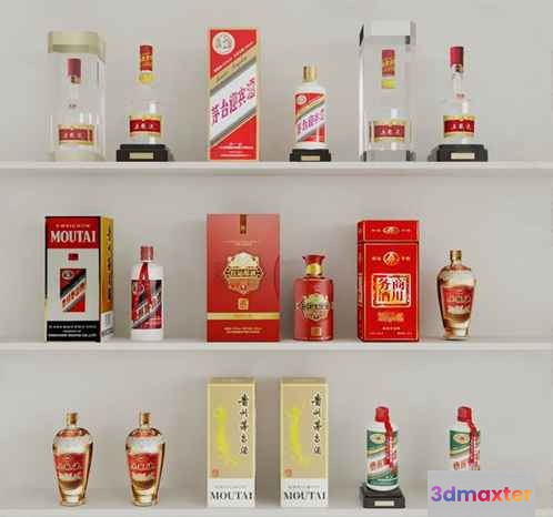 Shelf Of Bottles 3D Model - 18616 - VRAY Render