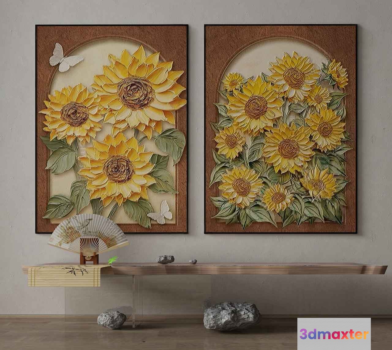 Two Matching Paintings Of Sunflowers 3D Model - 4067 - VRAY Render