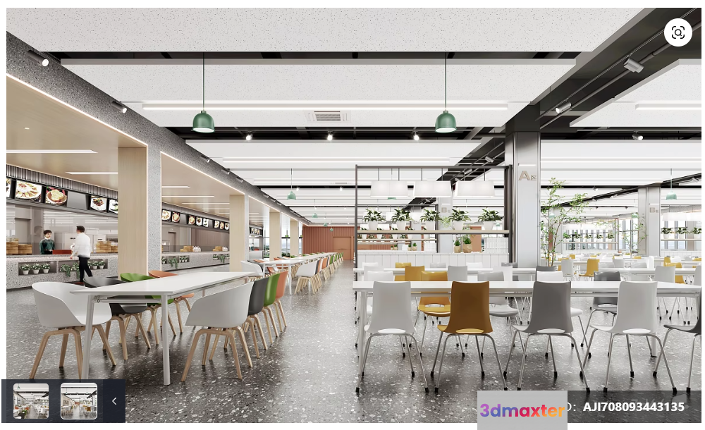 A Large Cafeteria With White Tables And Chairs 3D Model - 18707 - VRAY Render