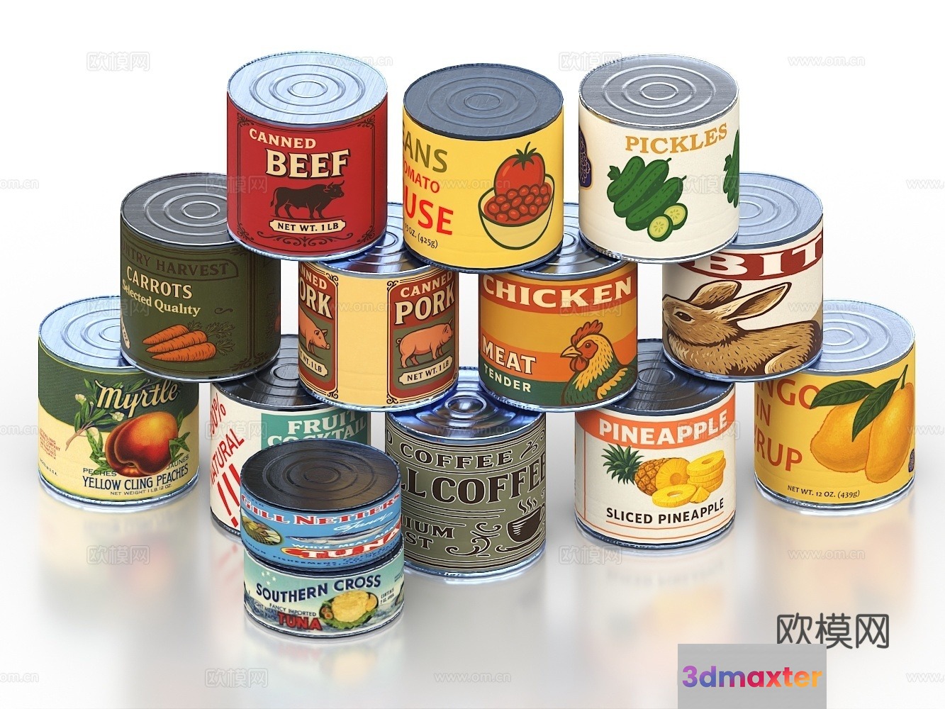 Stacked Canned Food 3D Model - 22134 - VRAY Render