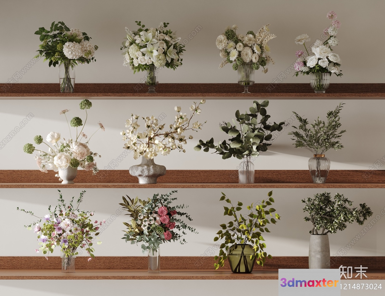 Floral Arrangements On Shelves 3D Model - 15016 - VRAY Render