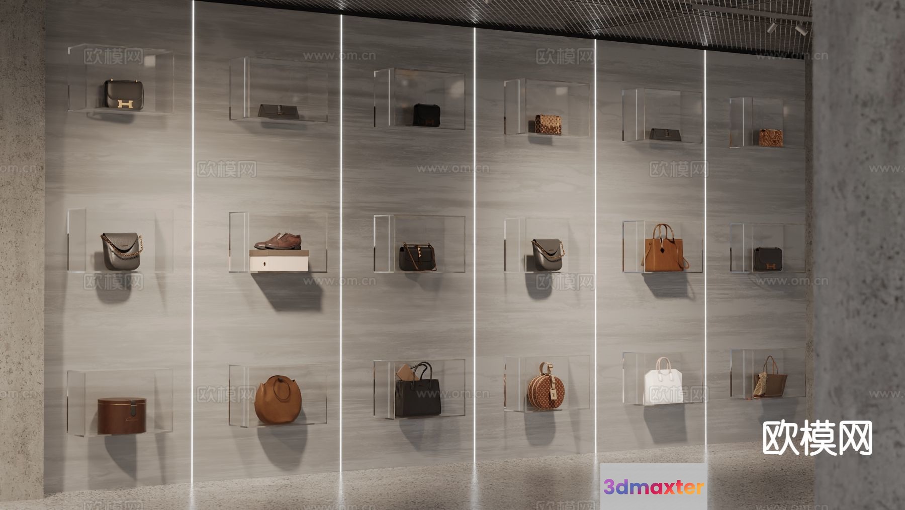 A Display Of Handbags 3D Model - 860 - VRAY Render