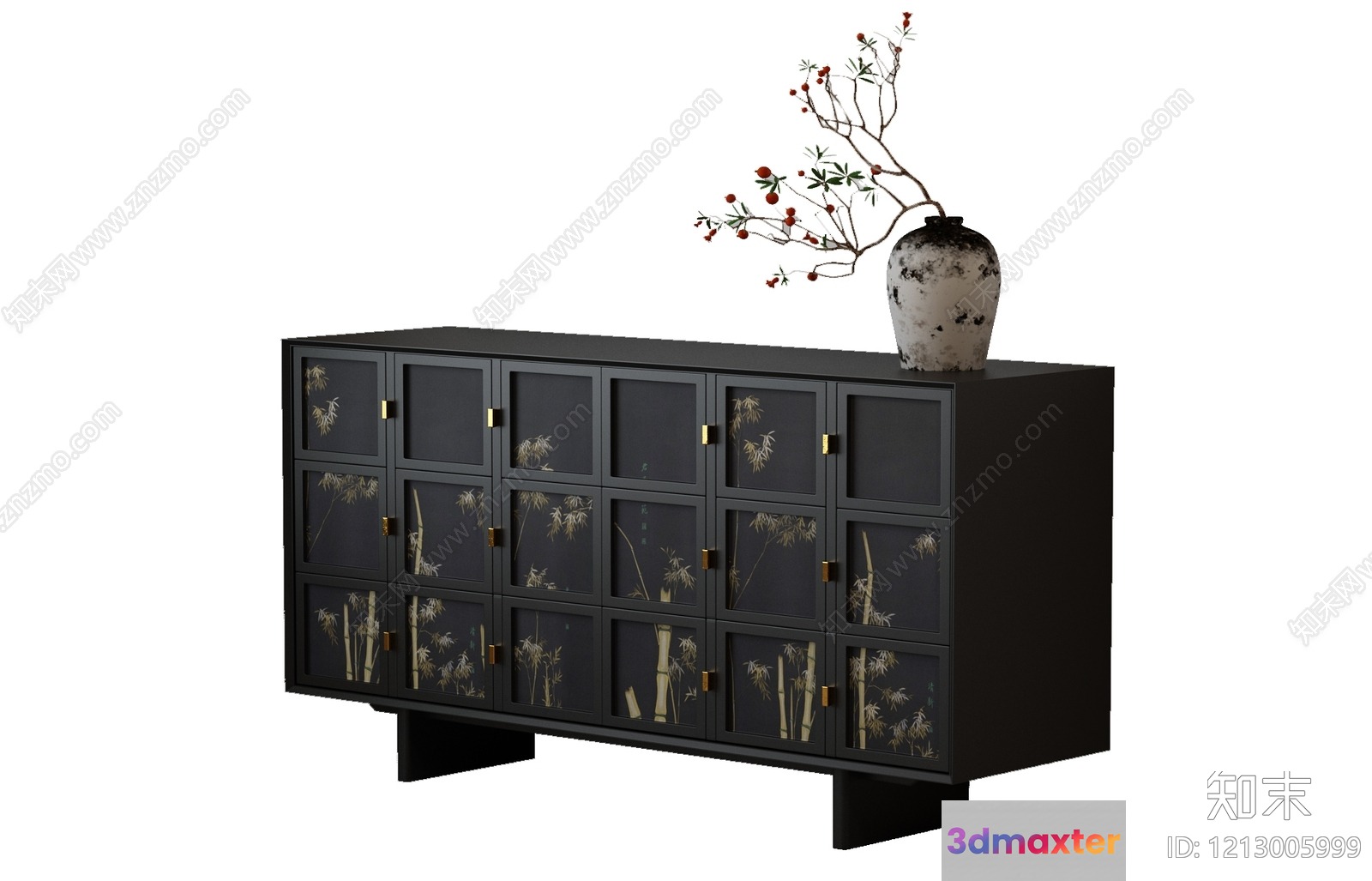 A Dark Gray Cabinet With A Vase On Top 3D Model - 3292 - VRAY Render