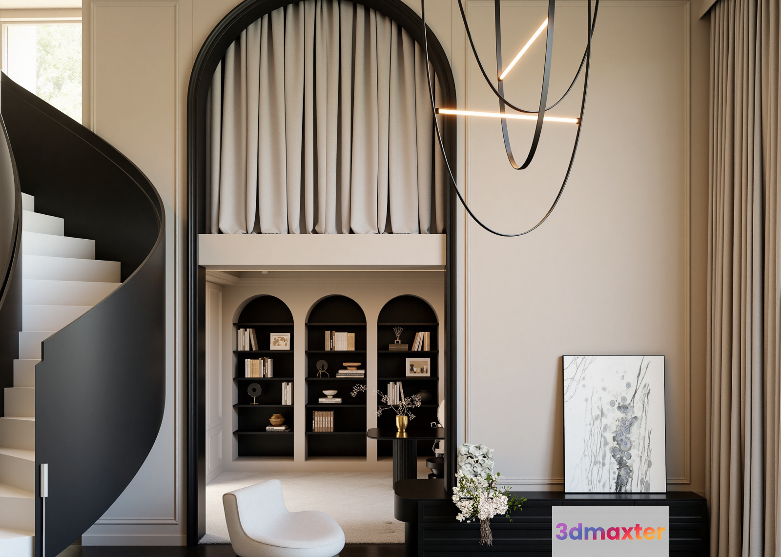 Modern Black And White Room 3D Model - 22846 - VRAY Render
