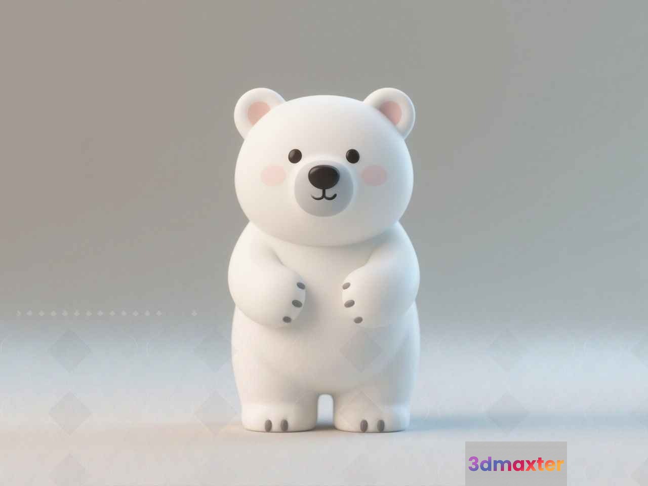 A White Ceramic Bear Figurine 3D Model - 11071 - VRAY Render