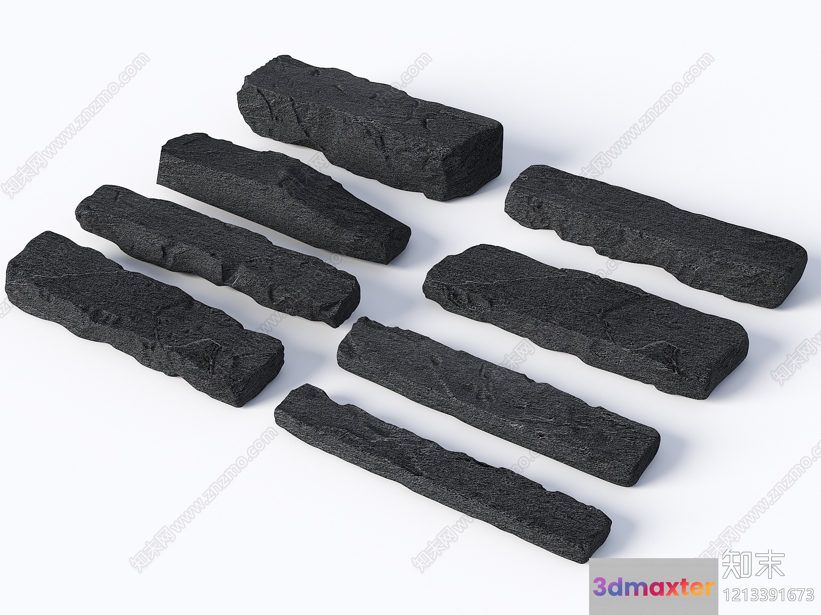 Seven Pieces Of Charcoal 3D Model - 5523 - VRAY Render